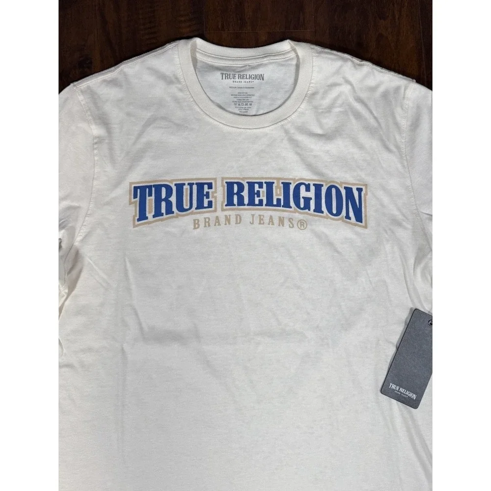 TRUE RELIGION Repeated 3D Horseshoe Long Sleeve Shirt Off White Mens M *NEW* $69